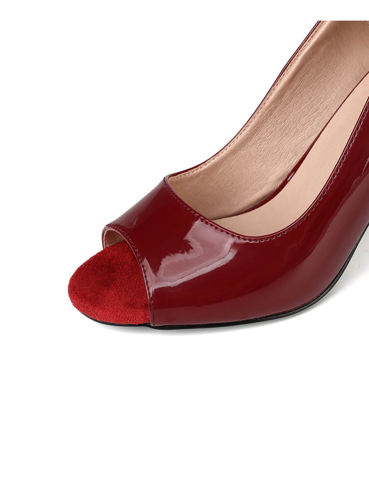 Burgundy Patent Leather Open-toe Pump Heels