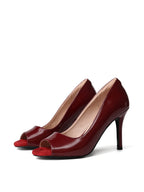 Burgundy Patent Leather Open-toe Pump Heels