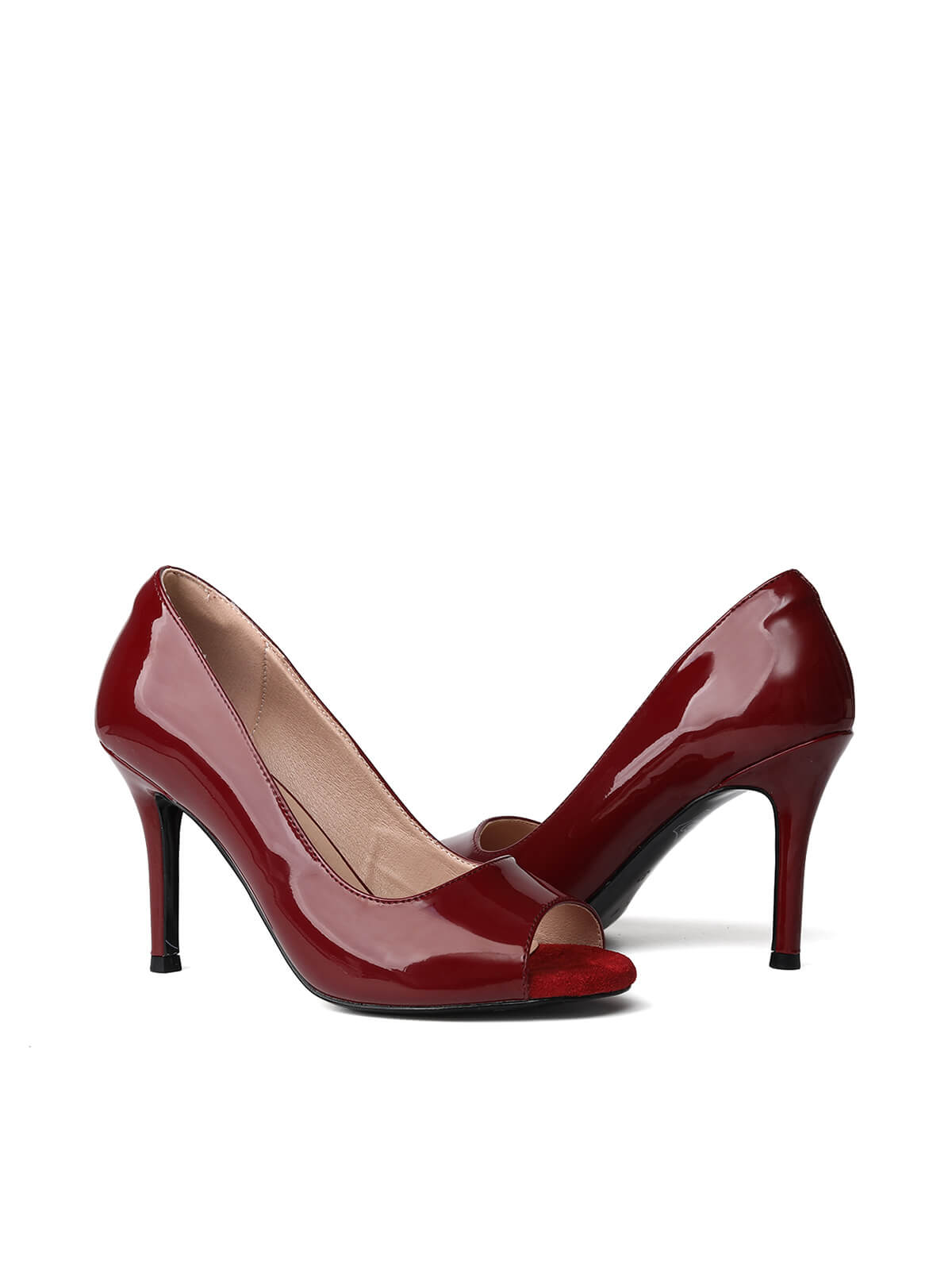 Burgundy Patent Leather Open-toe Pump Heels