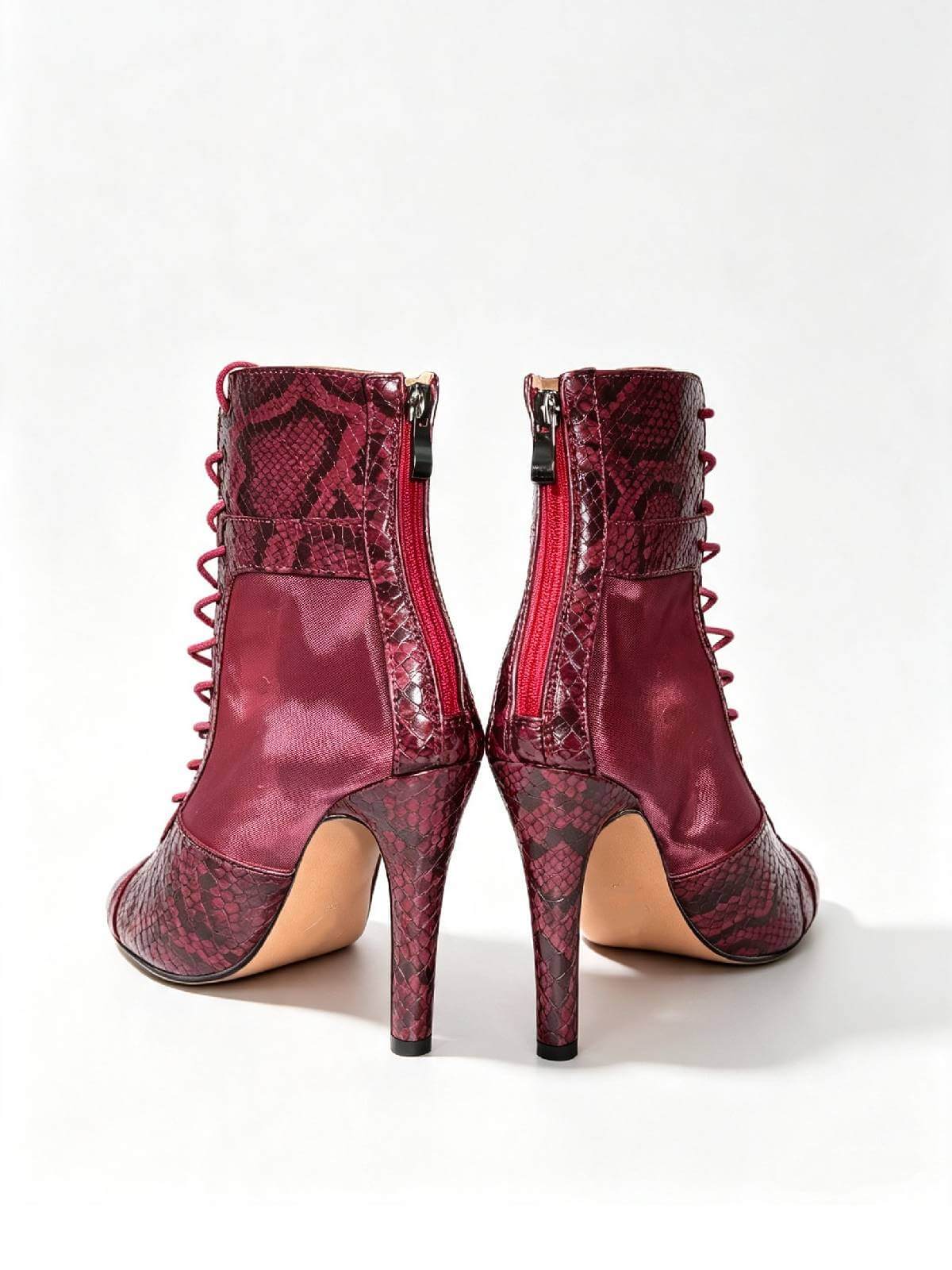 Dark Red Snakeskin PU Mesh Dance Boots