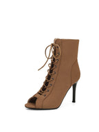 Bottines à bout ouvert en cuir PU kaki
