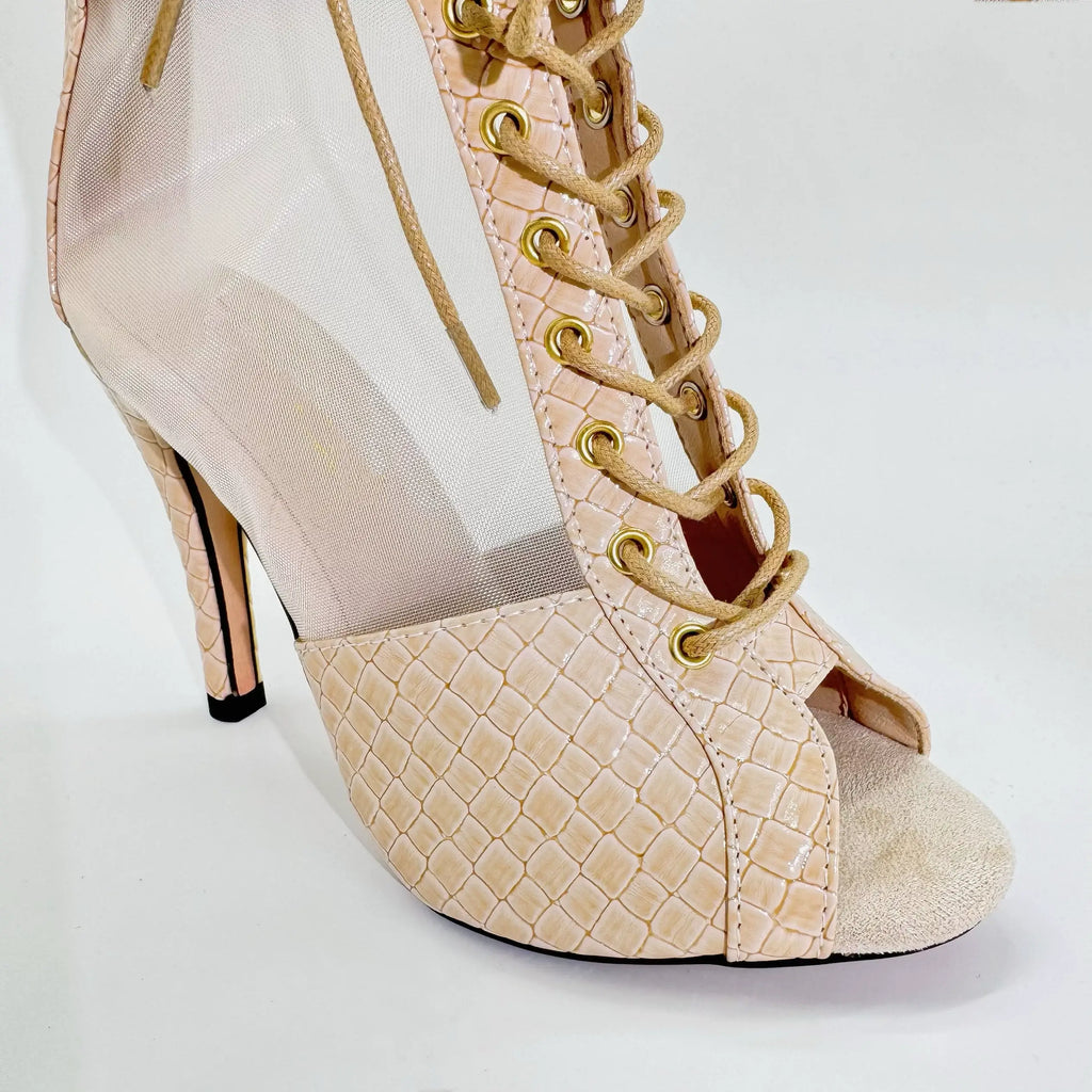 Bottes de danse blanches en maille PU effet serpent