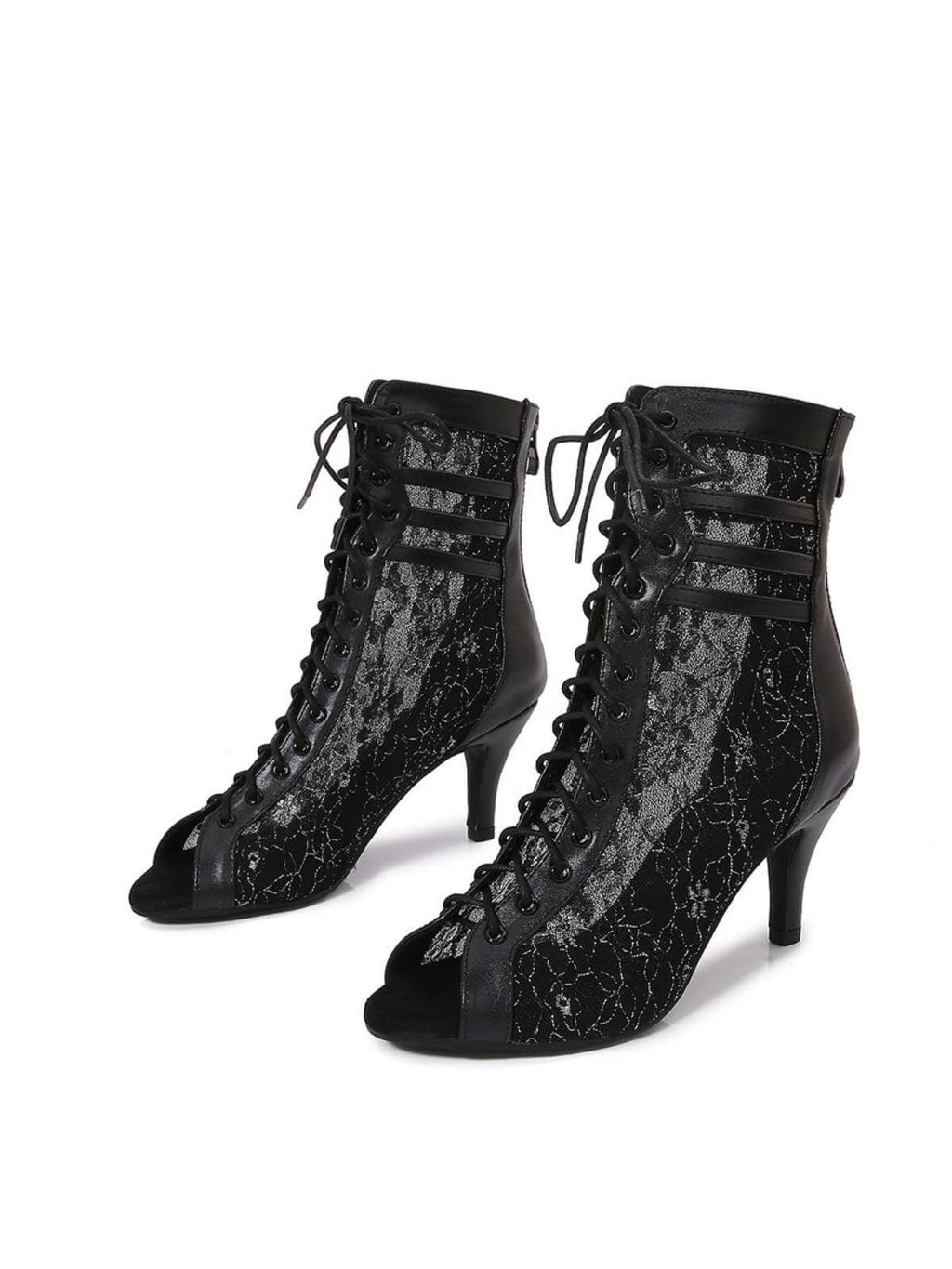 Black Lace Hollow Heels Boots