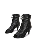 Black Lace Hollow Heels Boots