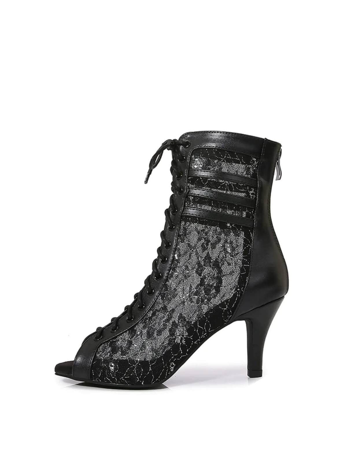 Black Lace Hollow Heels Boots