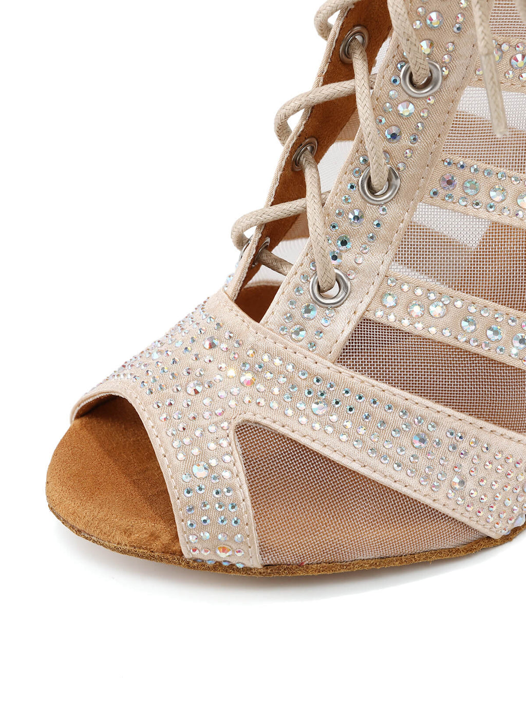 Nude Rhinestone Lace-up Dance Boots