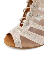 Nude Rhinestone Lace-up Dance Boots