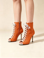 Orange Canvas Lace-Up Sporty Stiletto Booties