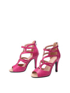 Rose Red Leather Open Toe Dance Boots