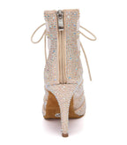 Nude Rhinestone Lace-up Dance Boots