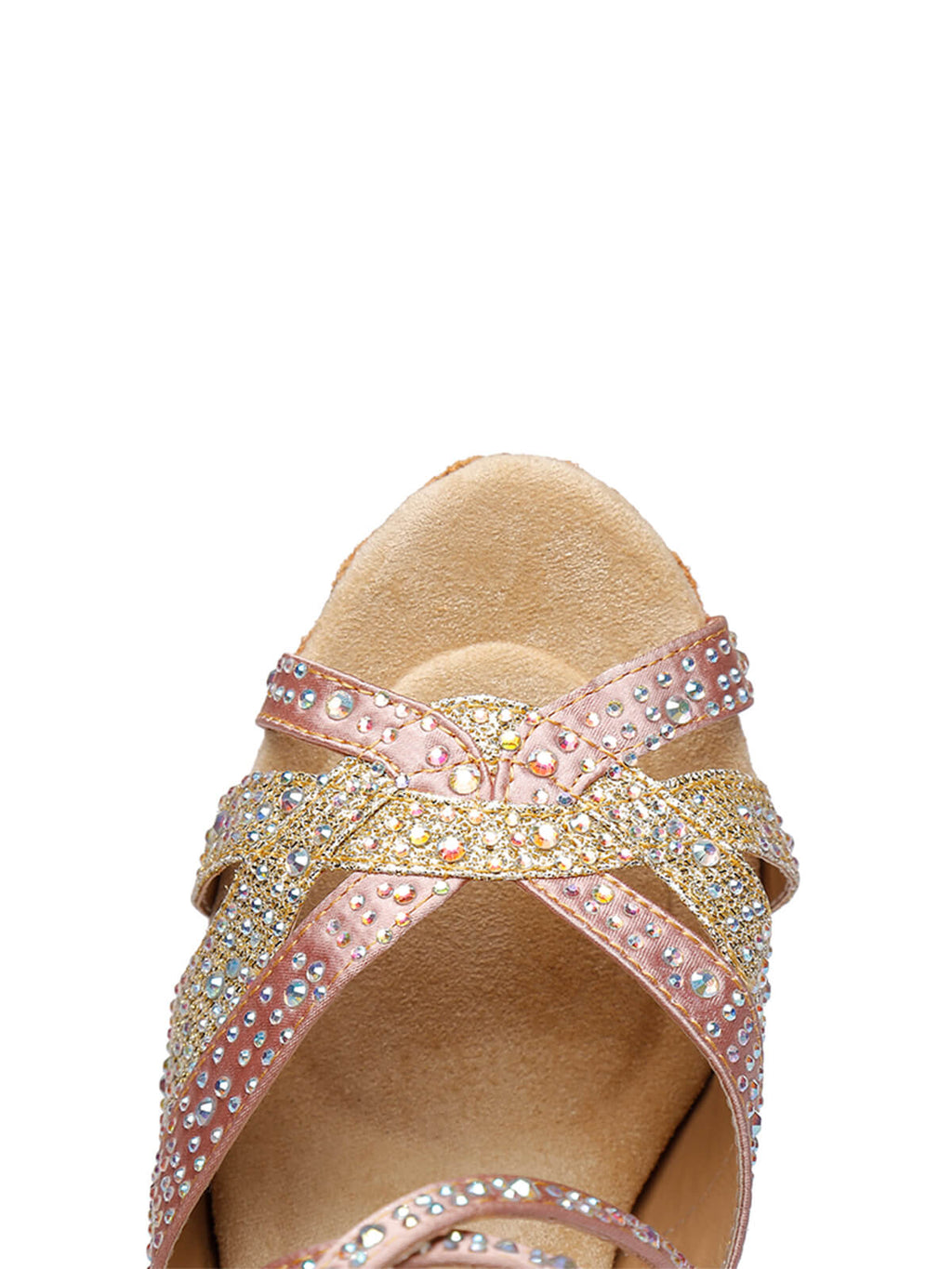 Pink Satin Rhinestone Peep Toe Latin Tango Shoes