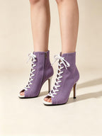 Purple Canvas Lace-Up Sporty Stiletto Booties