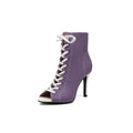 Purple Canvas Lace-Up Sporty Stiletto Booties