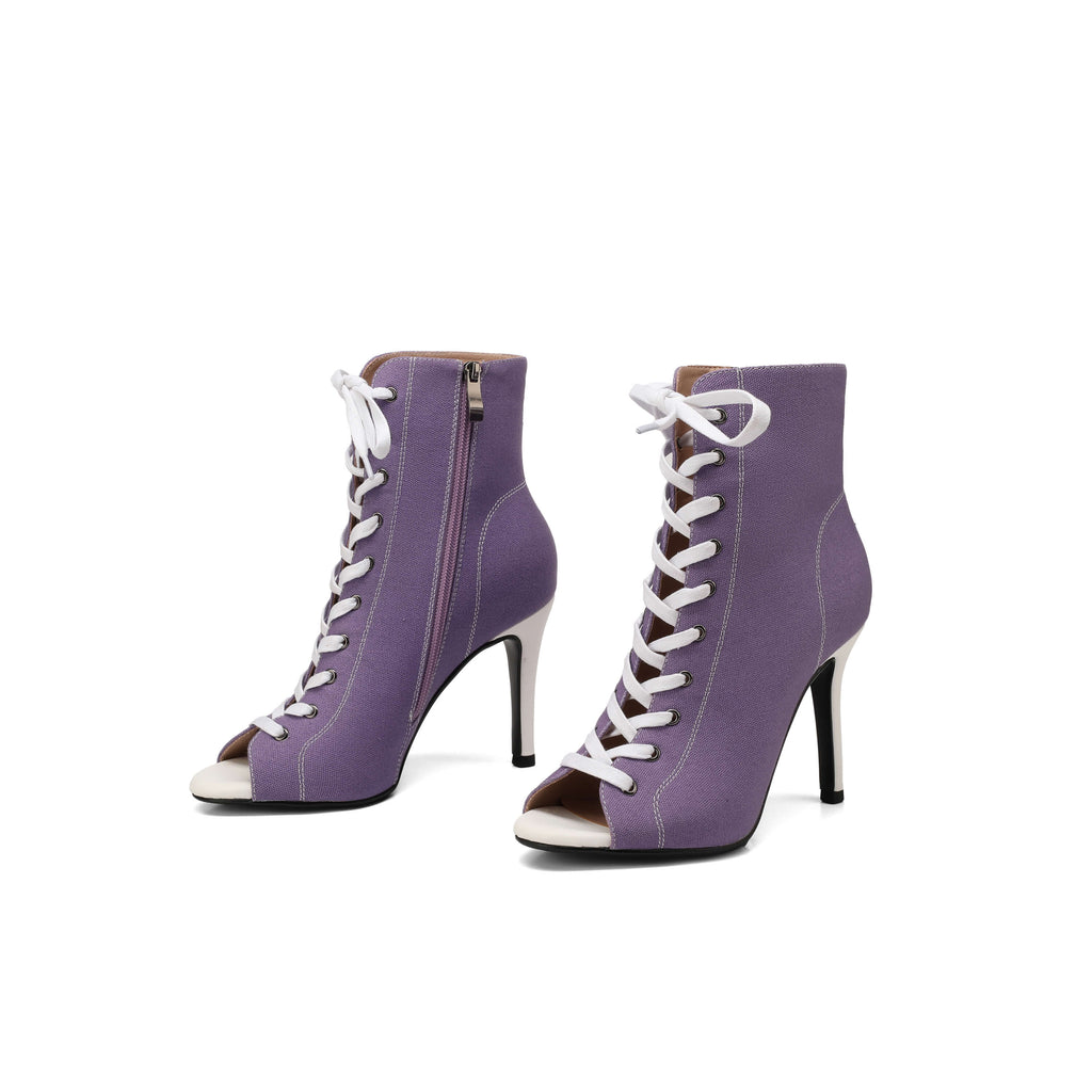 Purple Canvas Lace-Up Sporty Stiletto Booties