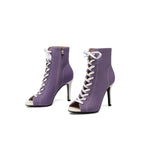 Purple Canvas Lace-Up Sporty Stiletto Booties