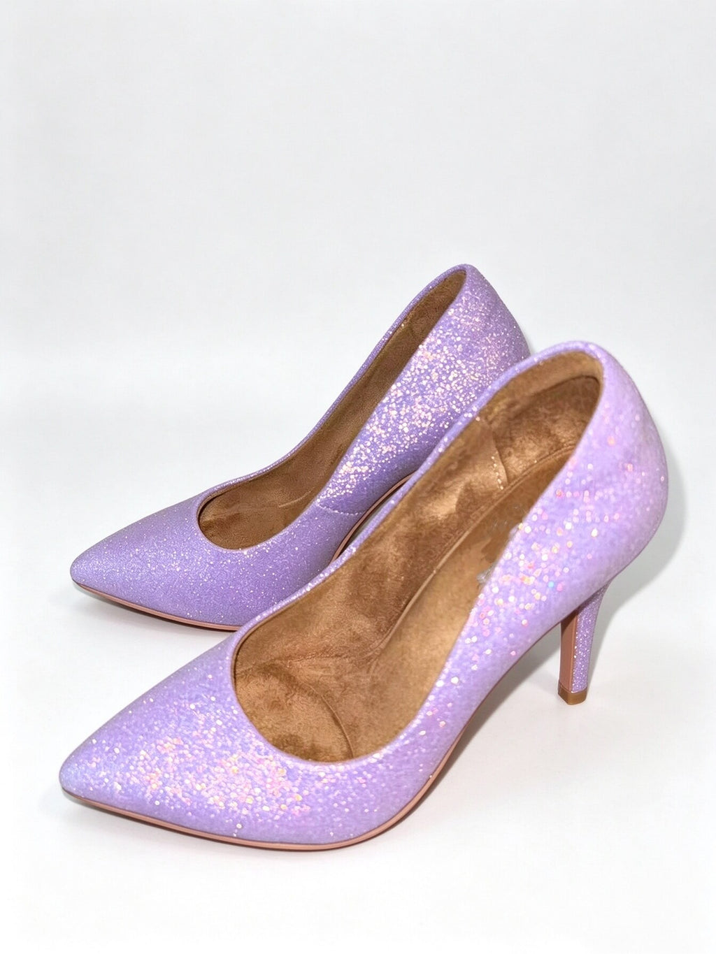 Décolleté in camoscio glitterato viola con soletta