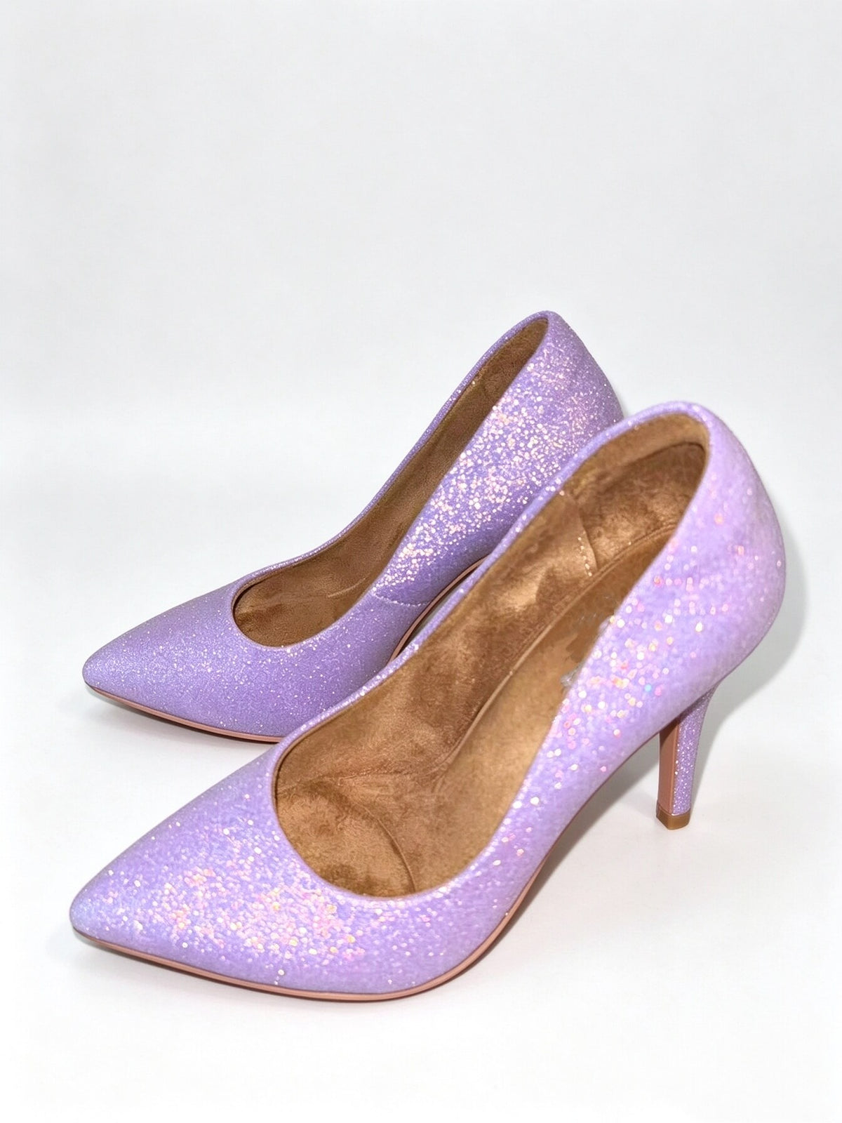 Décolleté in camoscio glitterato viola con soletta