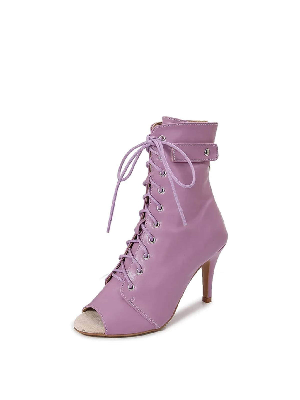 Purple Peep Toe Lace-up Ankle Boots