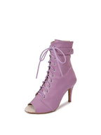 Purple Peep Toe Lace-up Ankle Boots
