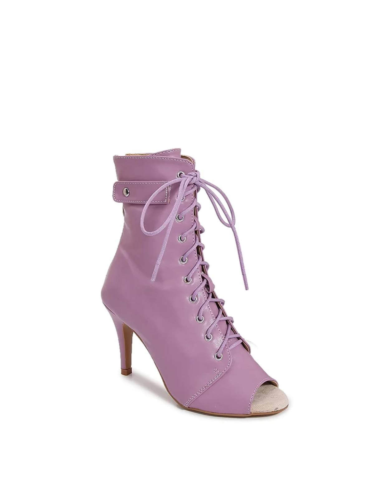 Purple Peep Toe Lace-up Ankle Boots