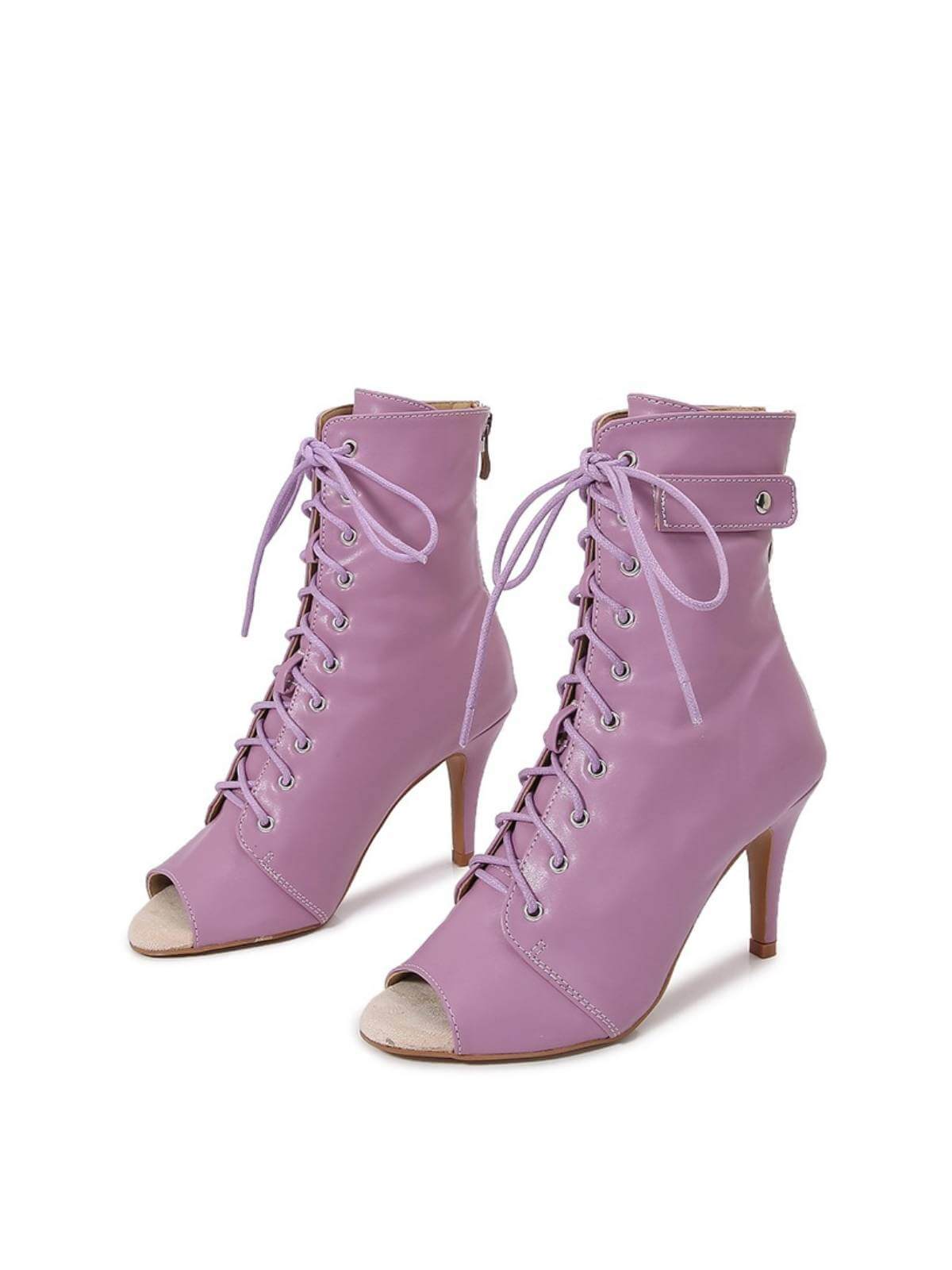 Purple Peep Toe Lace-up Ankle Boots