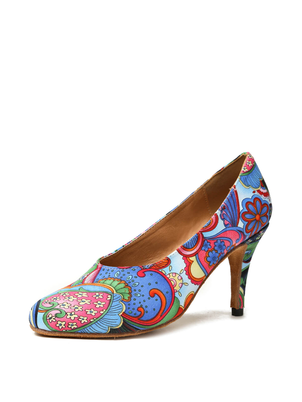 Purple Printed Satin Pumps