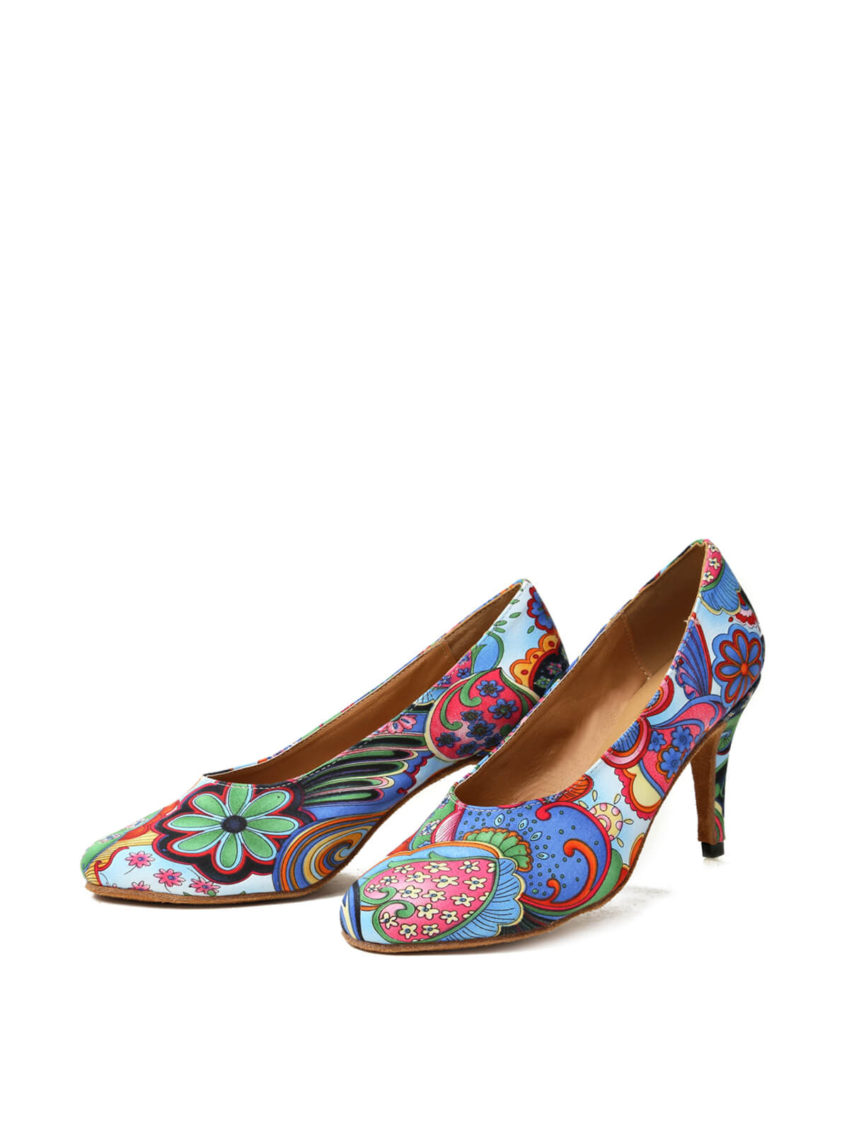 Purple Printed Satin Pumps