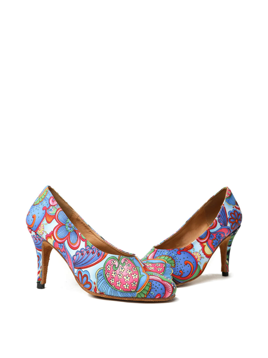 Purple Printed Satin Pumps