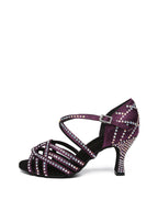 Purple Satin Diamond Latin Shoes
