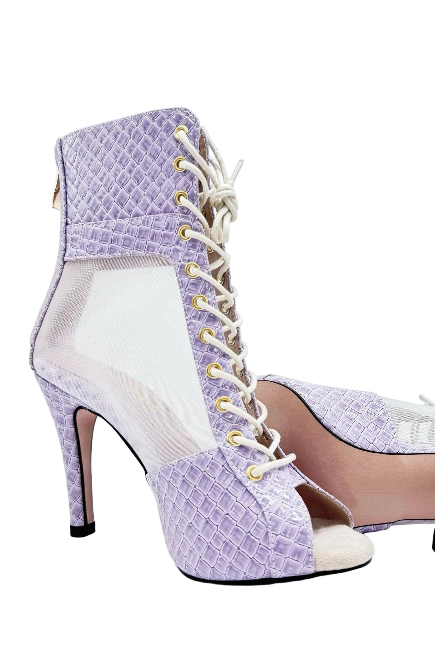 Purple Snakeskin PU Mesh Dance Boots