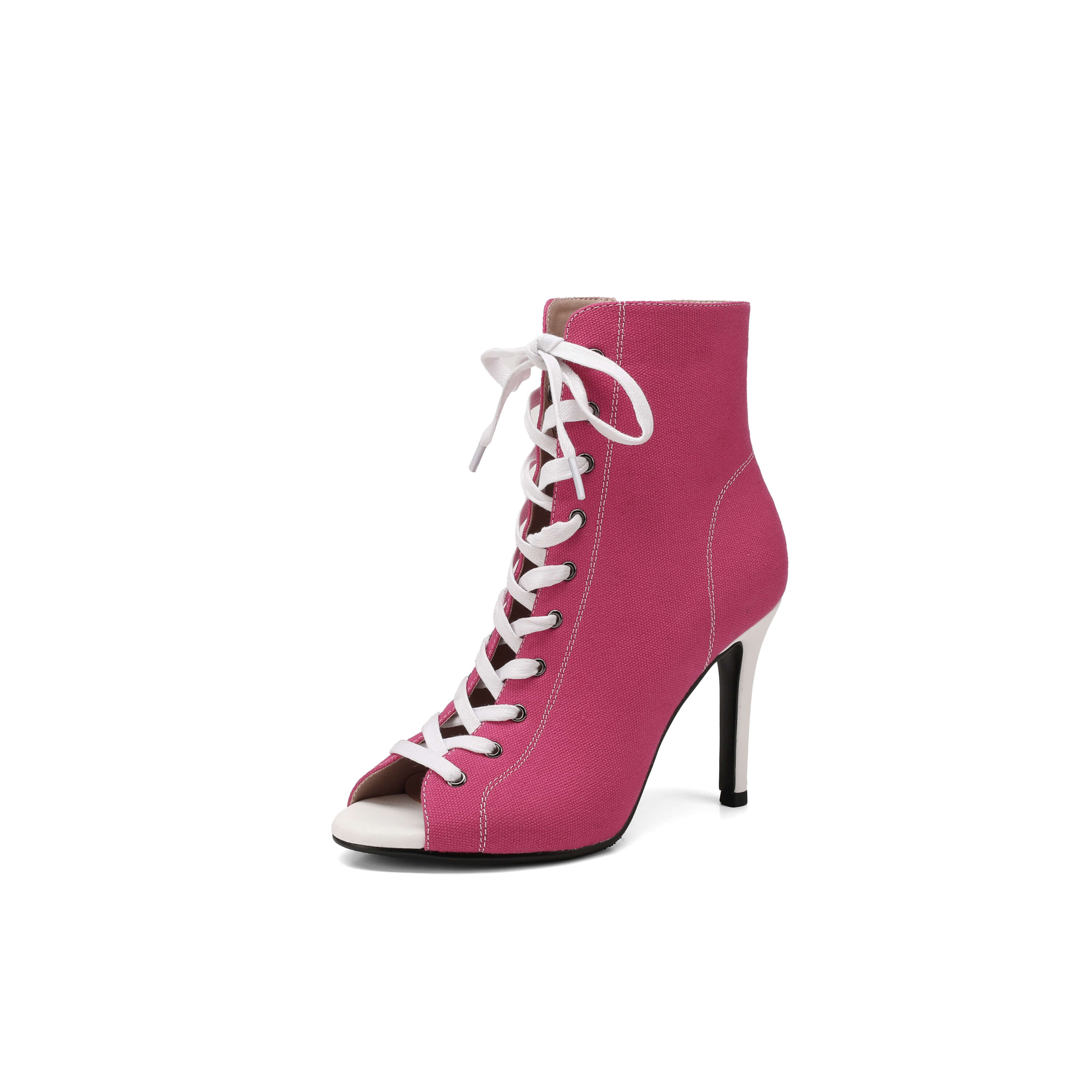 Red Canvas Lace-Up Sporty Stiletto Booties