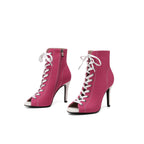 Red Canvas Lace-Up Sporty Stiletto Booties