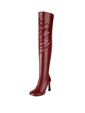 Red Closed-Toe Over-the-Knee Boots