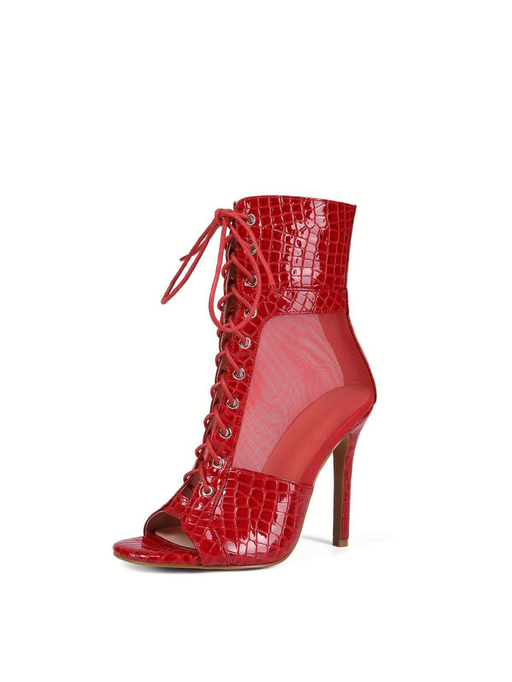 Red High Heel Mesh Ankle Boots
