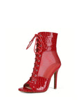 Red High Heel Mesh Ankle Boots