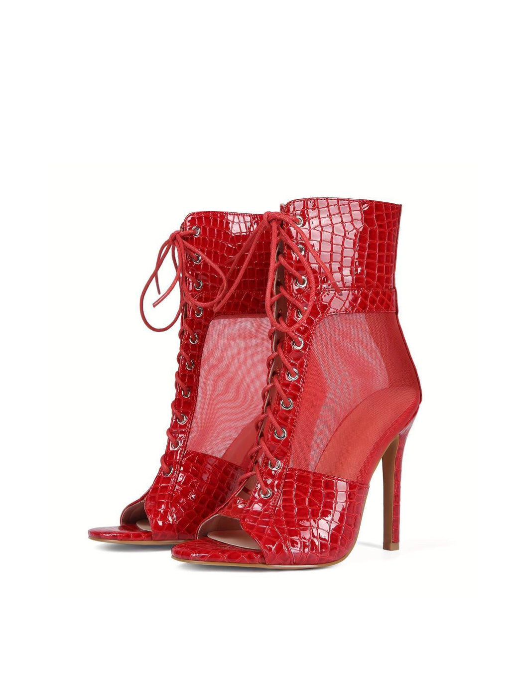 Red High Heel Mesh Ankle Boots