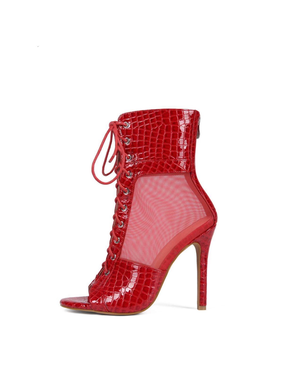Red High Heel Mesh Ankle Boots