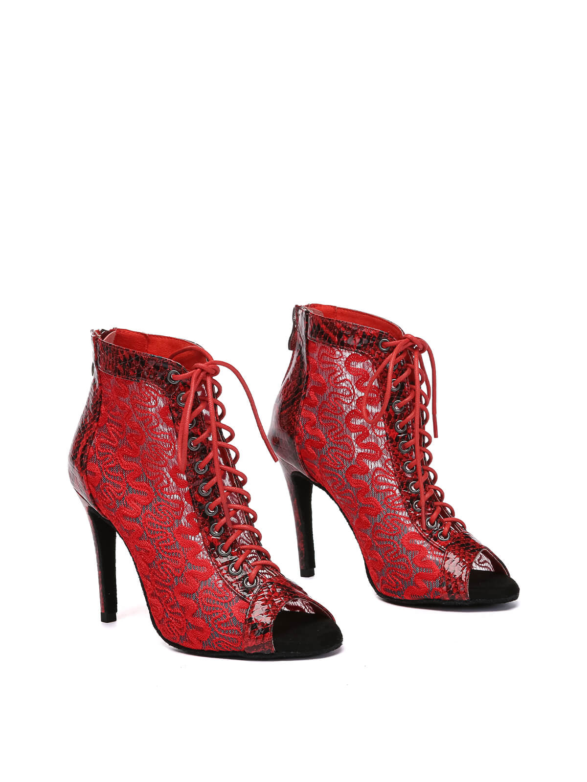 Red Lace Patent Leather Dance Boots