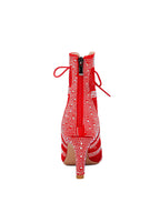 Red Lace Up Heels Dance Boots