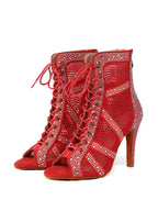 Red Lace Up Heels Dance Boots