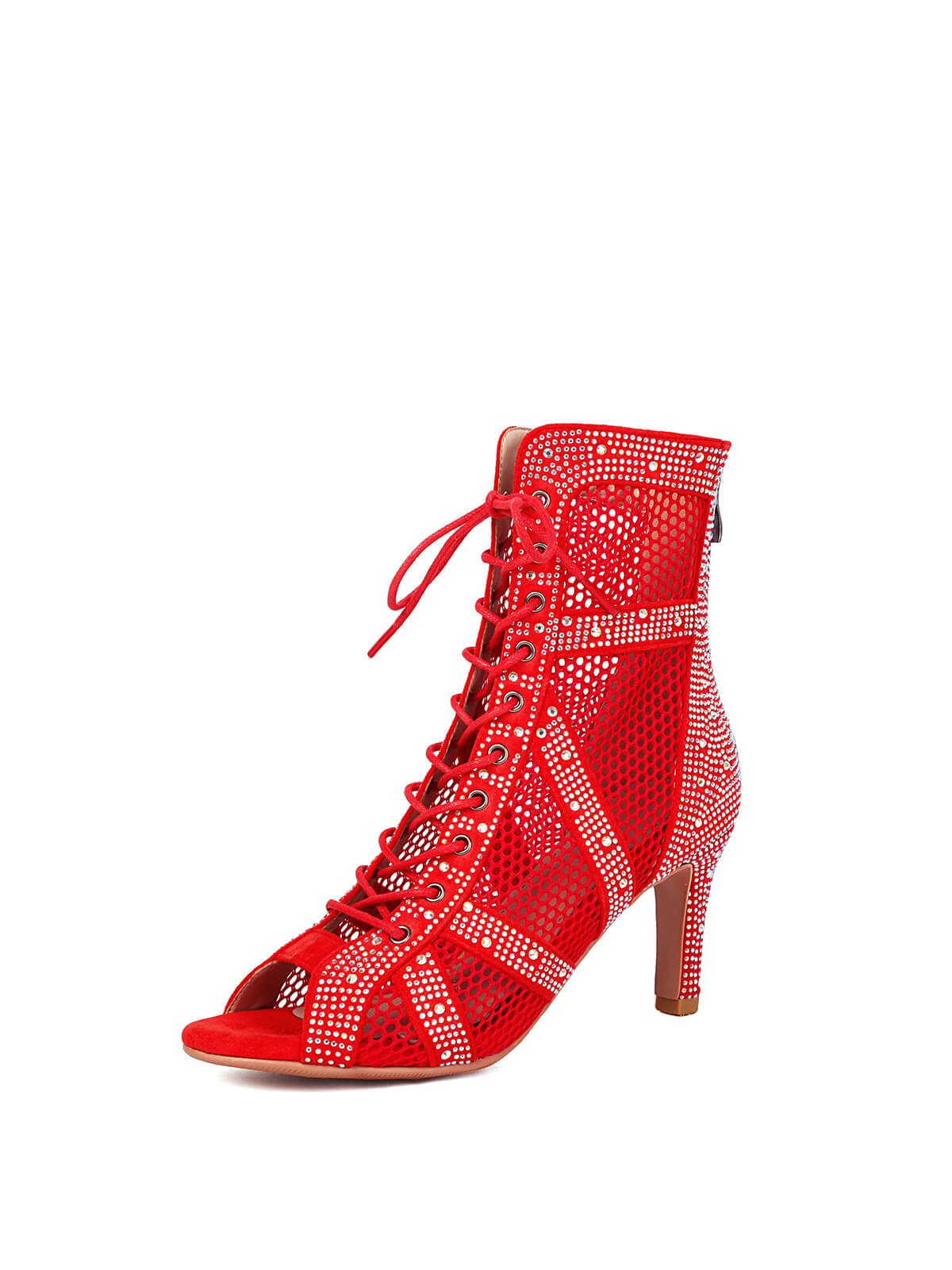 Red Lace Up Heels Dance Boots
