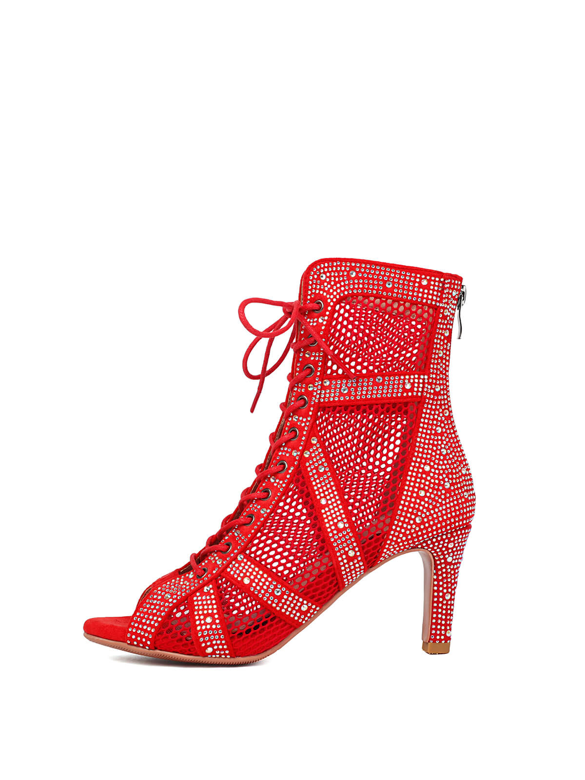 Red Lace Up Heels Dance Boots