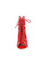 Red Lace Up Heels Dance Boots