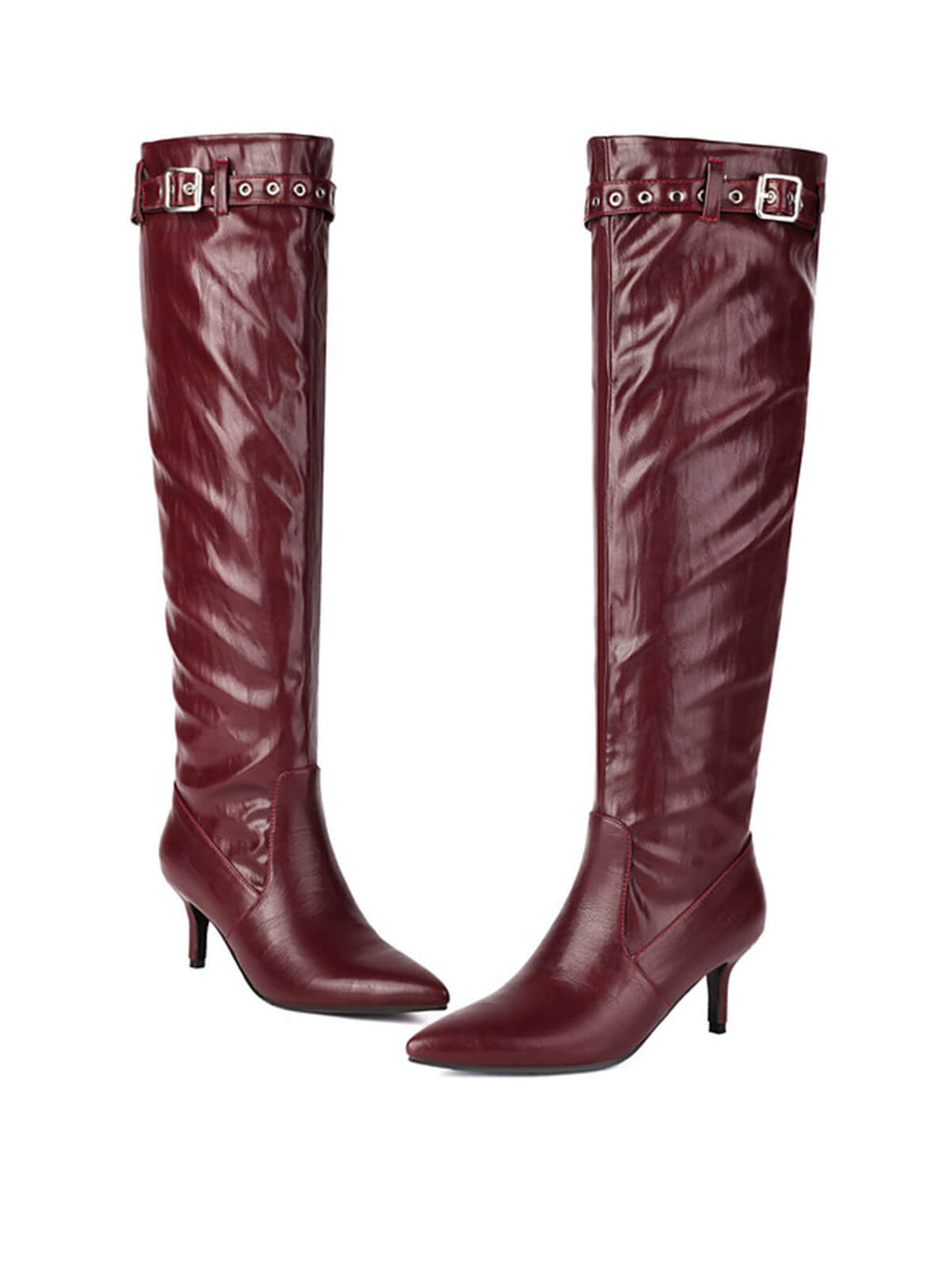 Rote matte spitze kniehohe Stiefel
