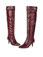 Rote matte spitze kniehohe Stiefel