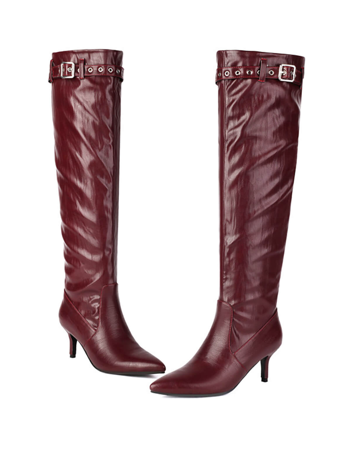 Red Matte Pointed-Toe Knee-High Boots