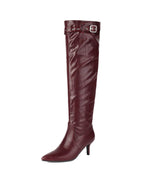 Rote matte spitze kniehohe Stiefel