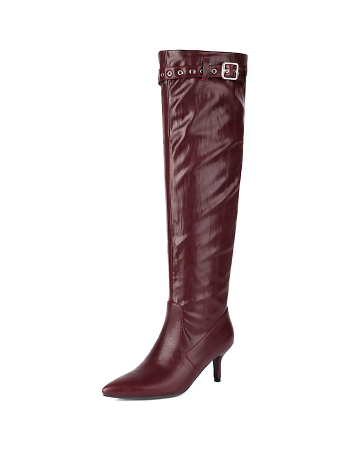 Red Matte Pointed-Toe Knee-High Boots