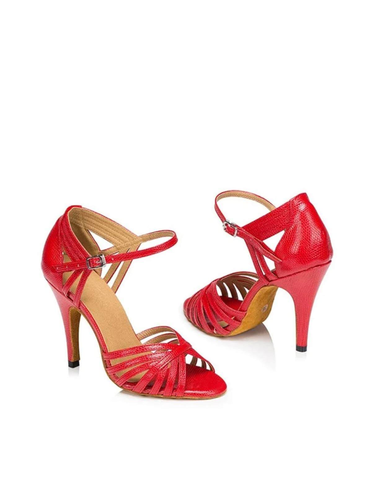 Red PU Leather Latin Ballroom Shoes