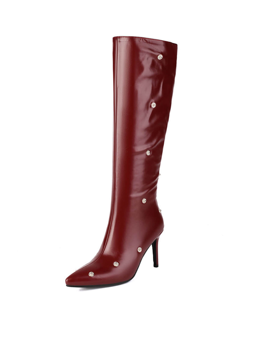 Red Pleated Knee-High Boots